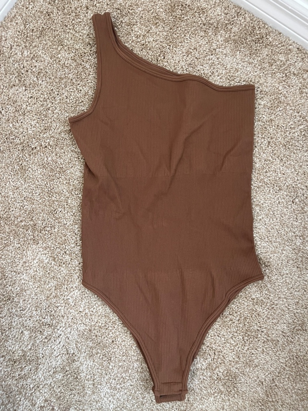Women’s One-Shoulder Ribbed Bodysuit - Brown